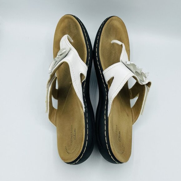 Clarks Womens Sandals Size 11 M White Flower Floral Thong Flip Flops Comfort - Picture 11 of 11